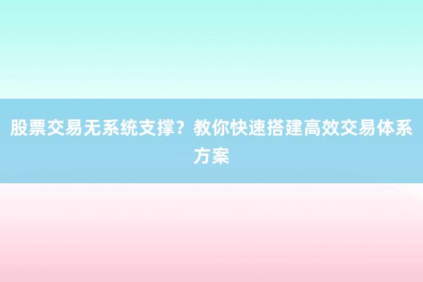 股票交易无系统支撑？教你快速搭建高效交易体系方案