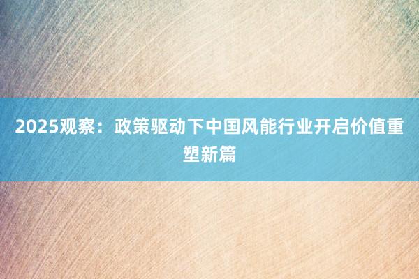 2025观察：政策驱动下中国风能行业开启价值重塑新篇