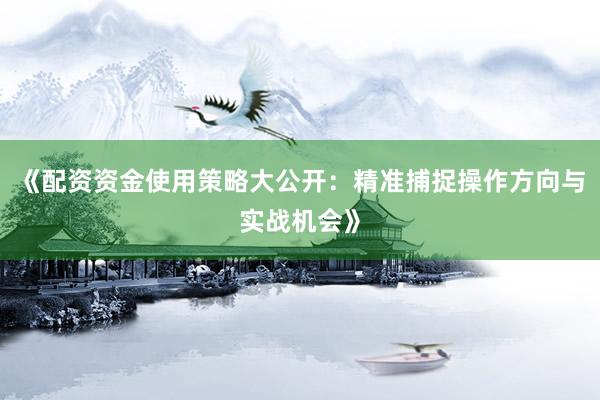 《配资资金使用策略大公开：精准捕捉操作方向与实战机会》