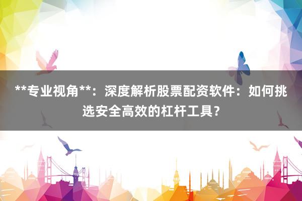 **专业视角**：深度解析股票配资软件：如何挑选安全高效的杠杆工具？